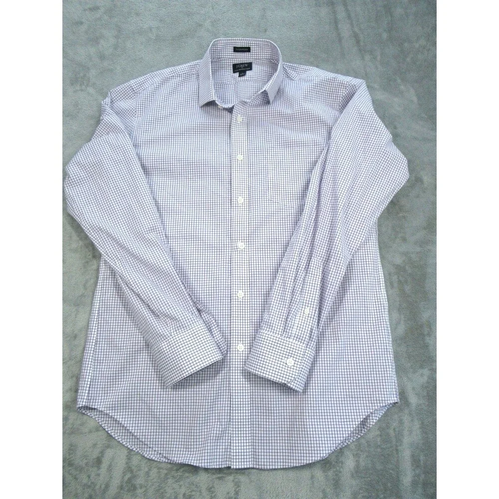 J. CREW Thompson Shirt Men’s Large 16-16.5 Wrinkle Free Long Slv Check Purple